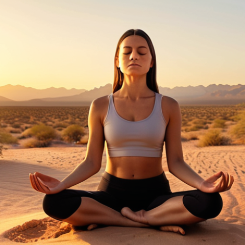 ** A person meditating in a serene desert landscape at sunrise. Soft, golden light illuminates their face. The overall feeling should be calm and aspirational, representing the beginning of a journey toward self-discovery and international yoga certification. Words like "passion" and "purpose" could be subtly incorporated visually.

**